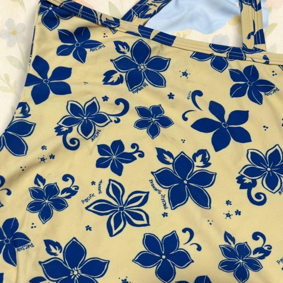 PacSun Kids XL Swimsuit Yellow Blue Floral Crossback - Picture 5 of 8